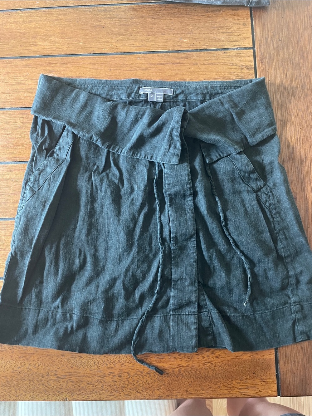 Vince Black Linen Tie-Waist Mini Skirt